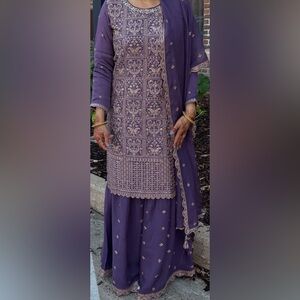 Purple Embroidered Traditional Outfit